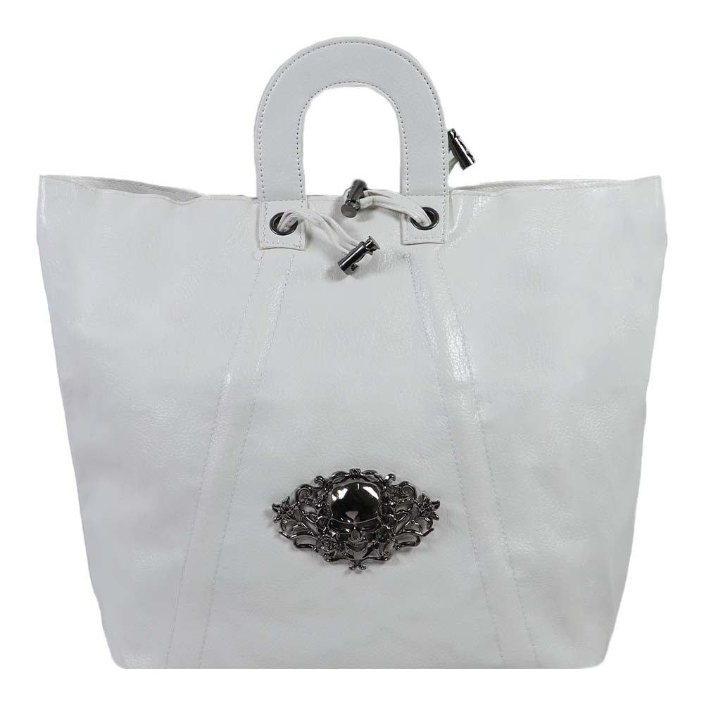 Textured Tote Bag with Gothic Cross Embellishment