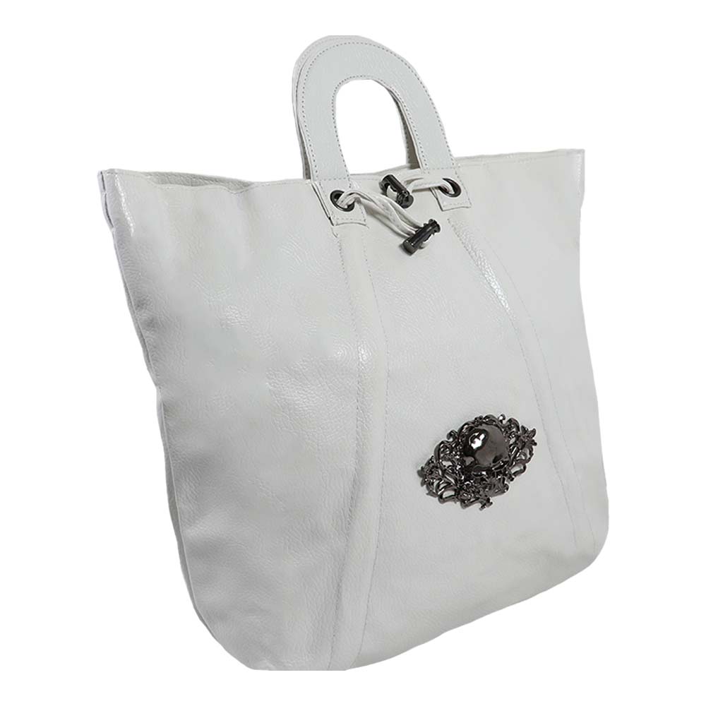 Textured Tote Bag with Gothic Cross Embellishment