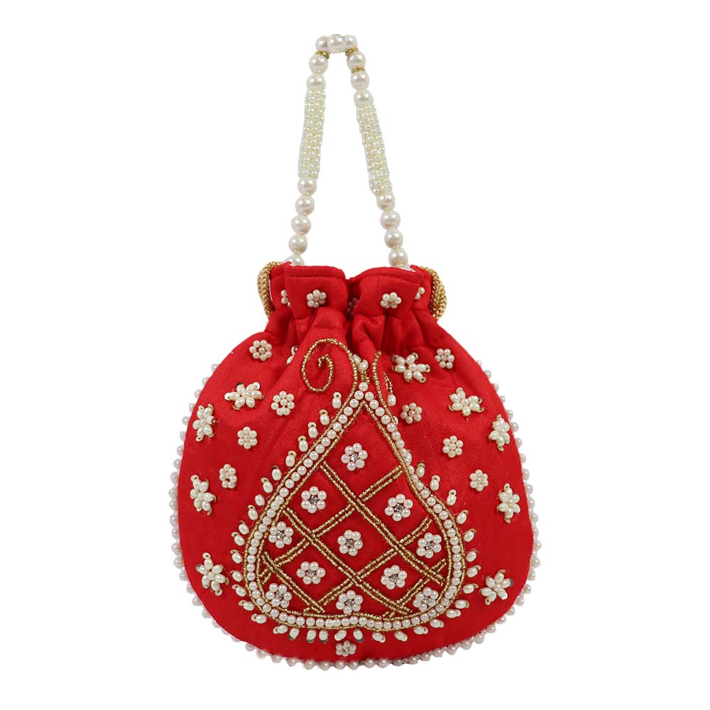 Pearl-Embroidered Potli Bag – Ethnic Elegance