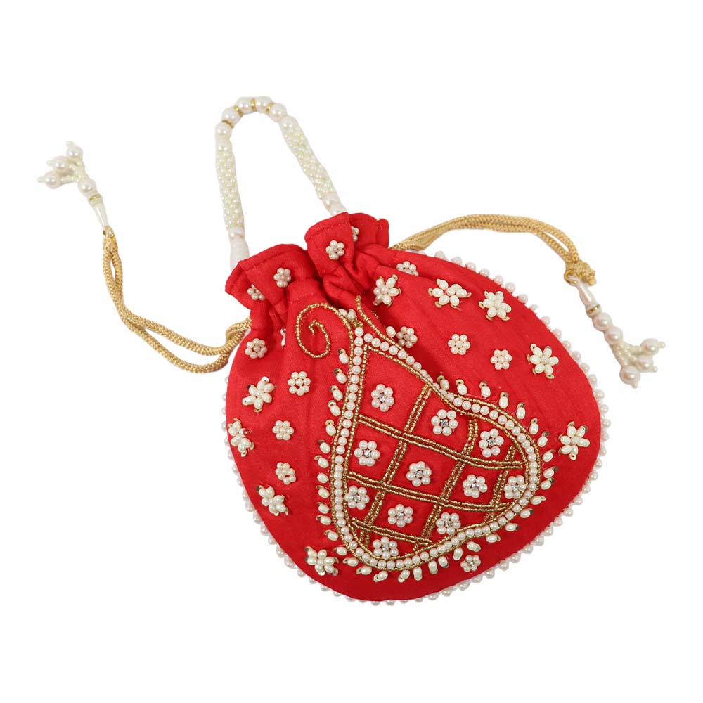 Pearl-Embroidered Potli Bag – Ethnic Elegance