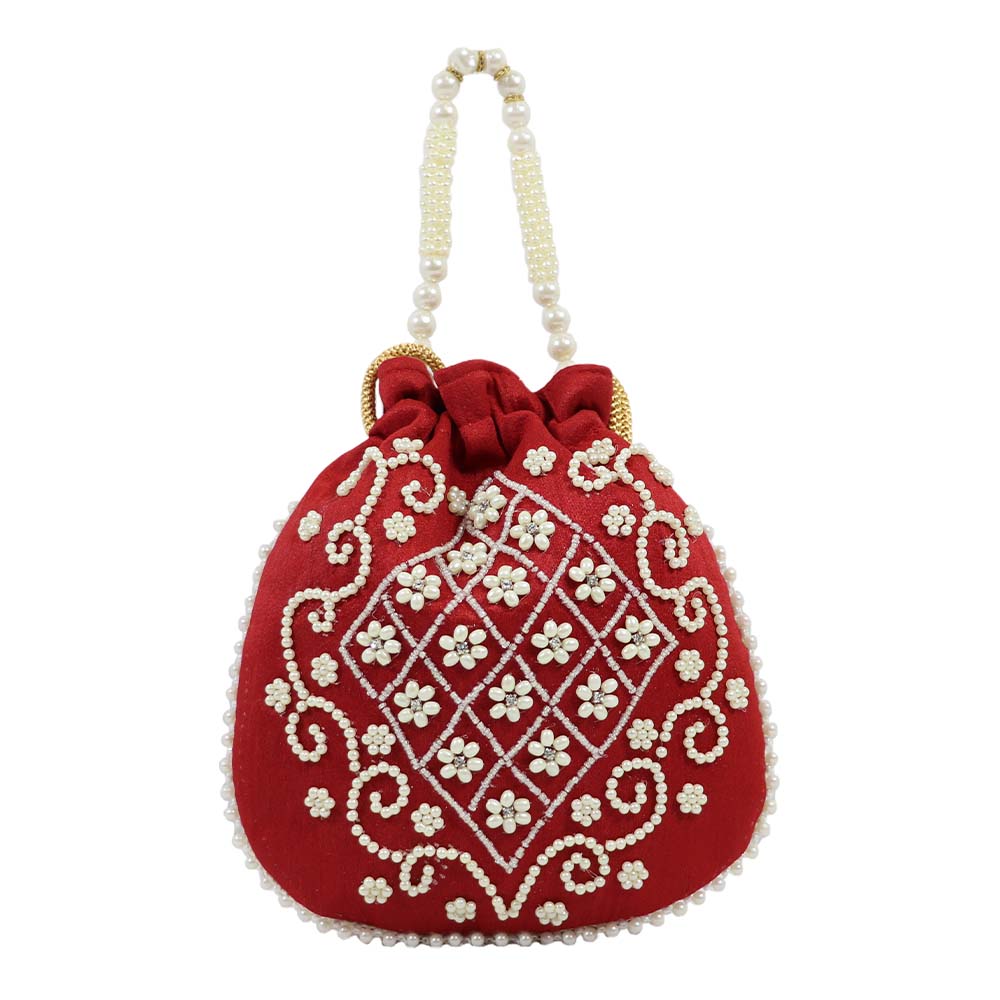 Pearl-Embroidered Potli Bag – A Timeless Ethnic Charm