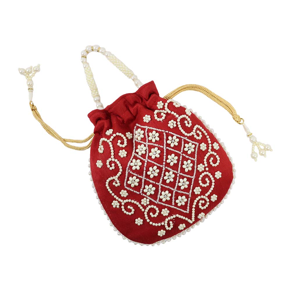 Pearl-Embroidered Potli Bag – A Timeless Ethnic Charm
