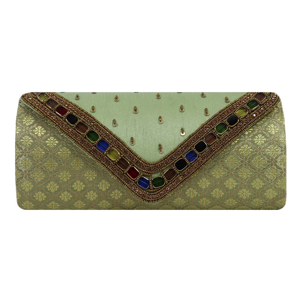 Embellished Clutch with Jewel Accents and Gold Detailing
