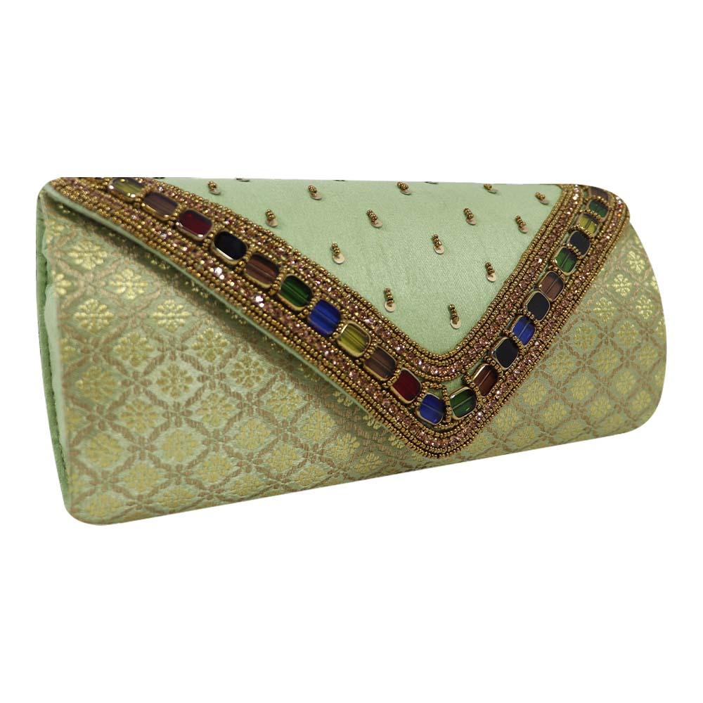 Embellished Clutch with Jewel Accents and Gold Detailing