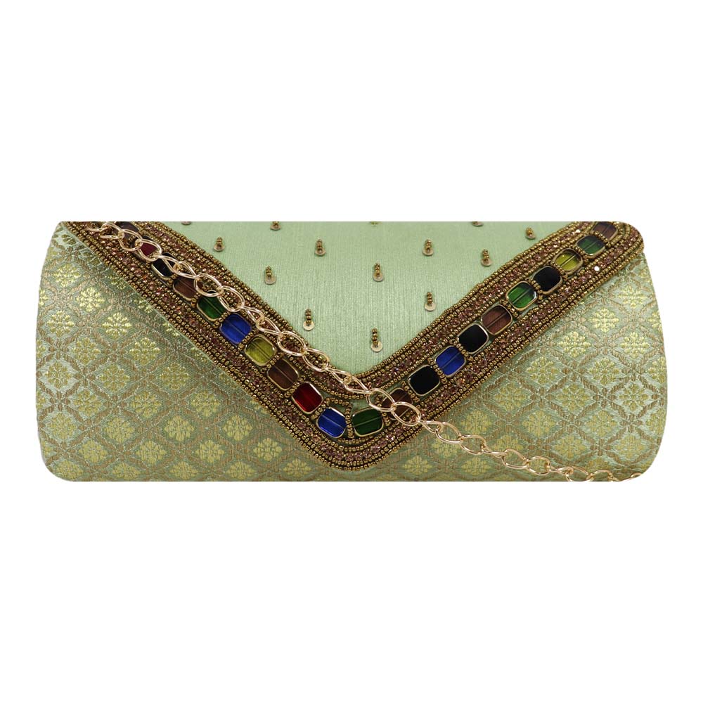 Embellished Clutch with Jewel Accents and Gold Detailing