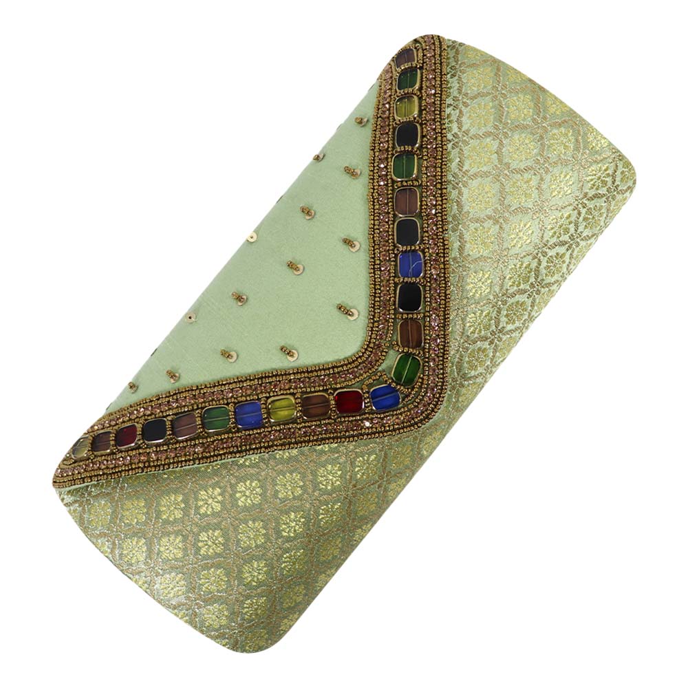 Embellished Clutch with Jewel Accents and Gold Detailing