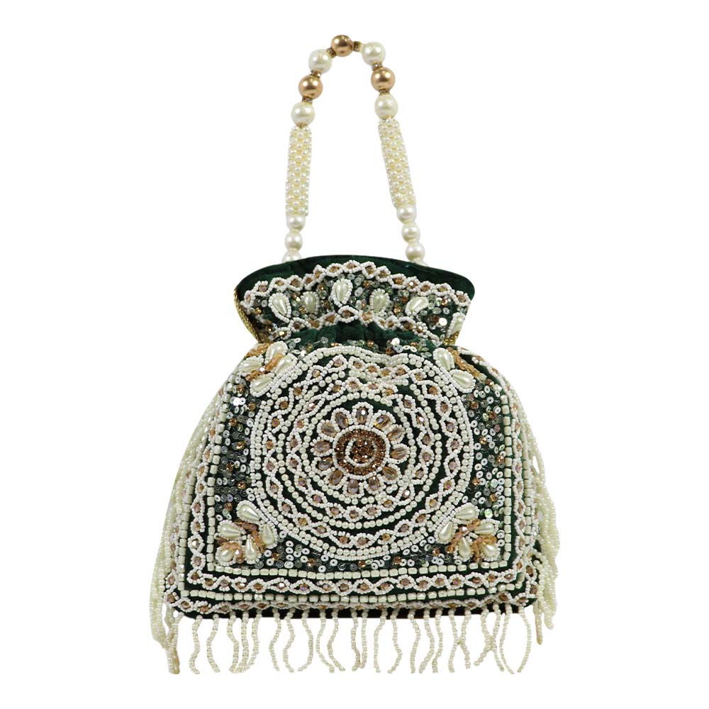 Elegant Embroidered Potli Bag with Pearl Handle
