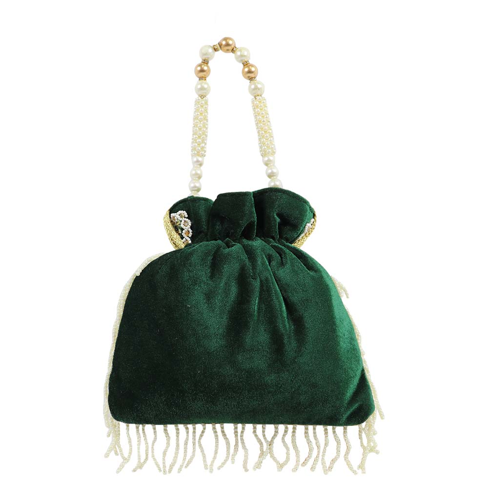 Elegant Embroidered Potli Bag with Pearl Handle