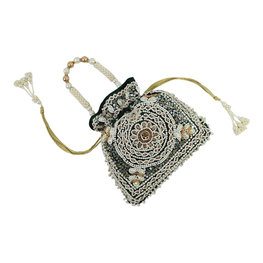 Elegant Embroidered Potli Bag with Pearl Handle