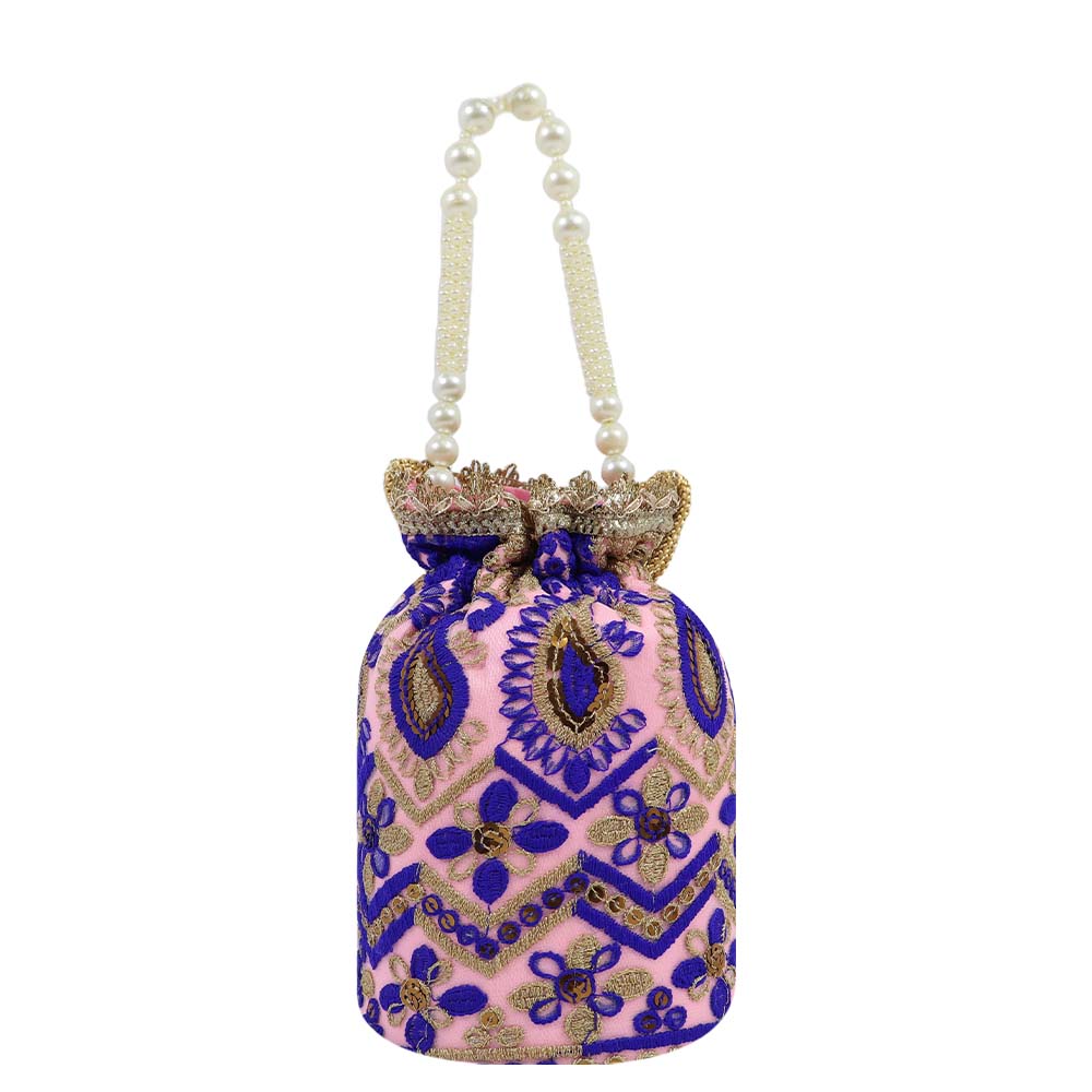 Elegant Embroidered Potli Bag with Pearl Handle