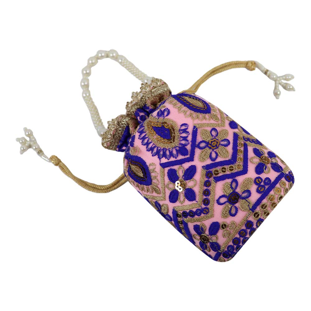 Elegant Embroidered Potli Bag with Pearl Handle