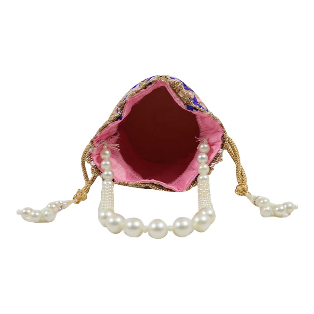 Elegant Embroidered Potli Bag with Pearl Handle