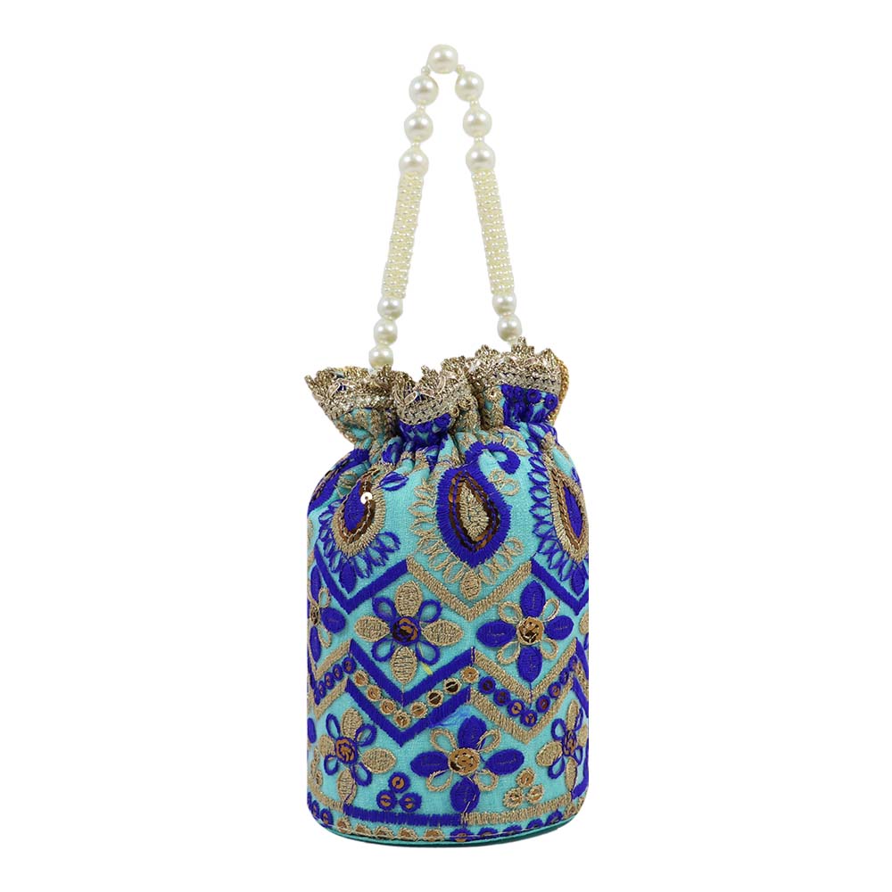 Elegant Embroidered Potli Bag with Pearl Handle