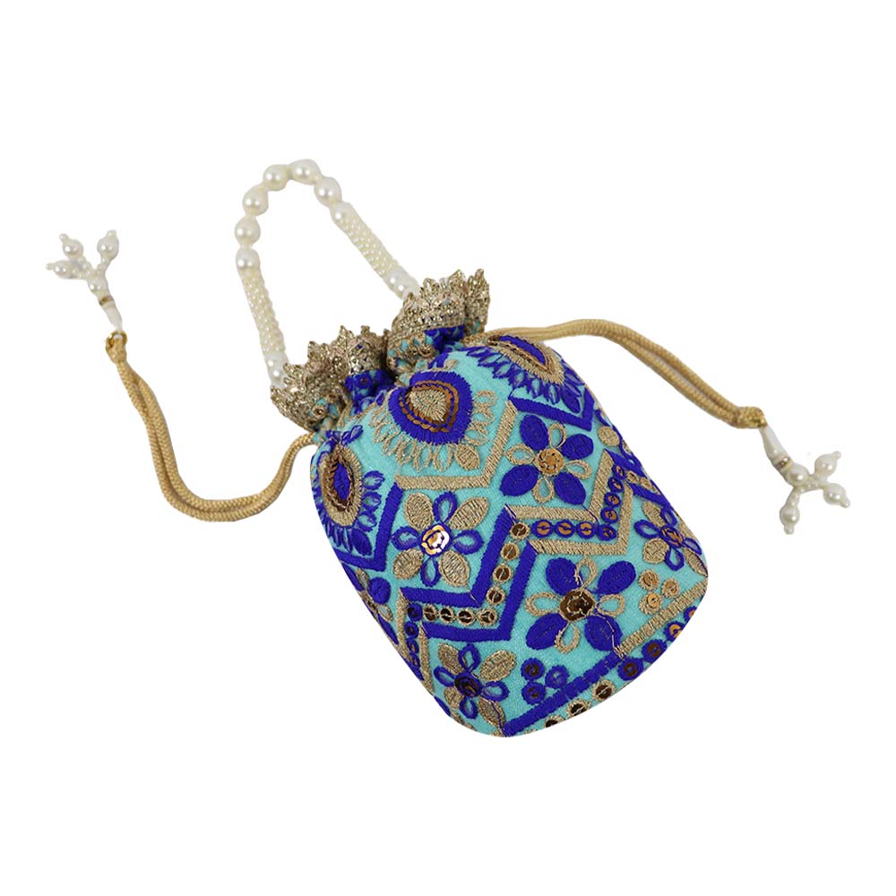 Elegant Embroidered Potli Bag with Pearl Handle