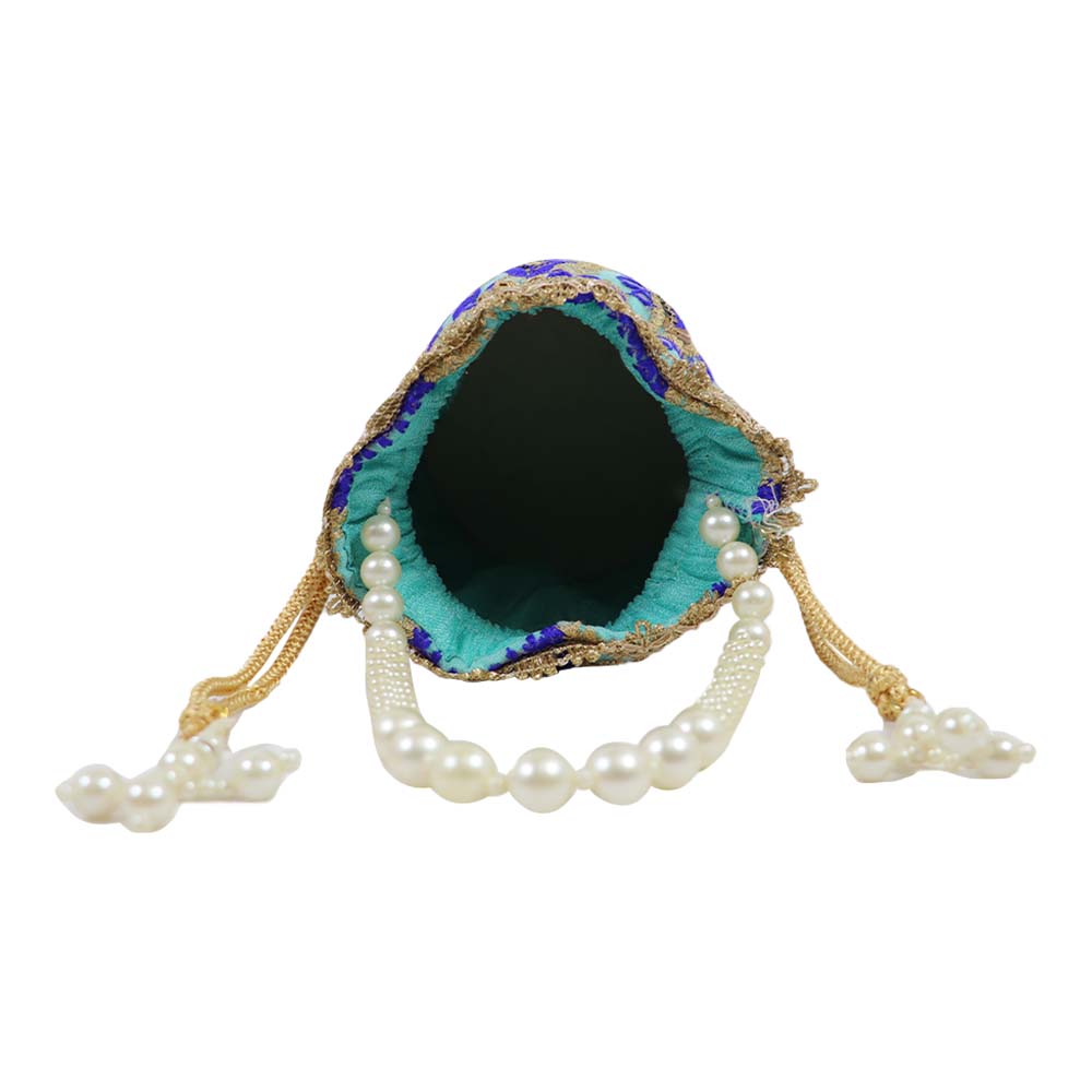 Elegant Embroidered Potli Bag with Pearl Handle
