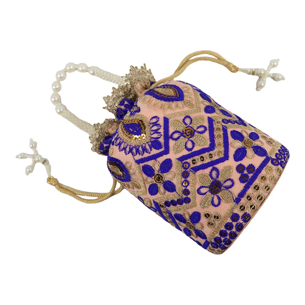 Elegant Embroidered Potli Bag with Pearl Handle