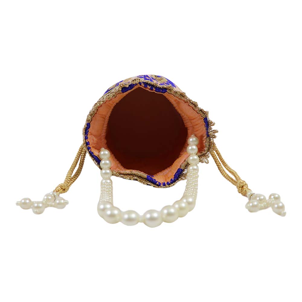 Elegant Embroidered Potli Bag with Pearl Handle