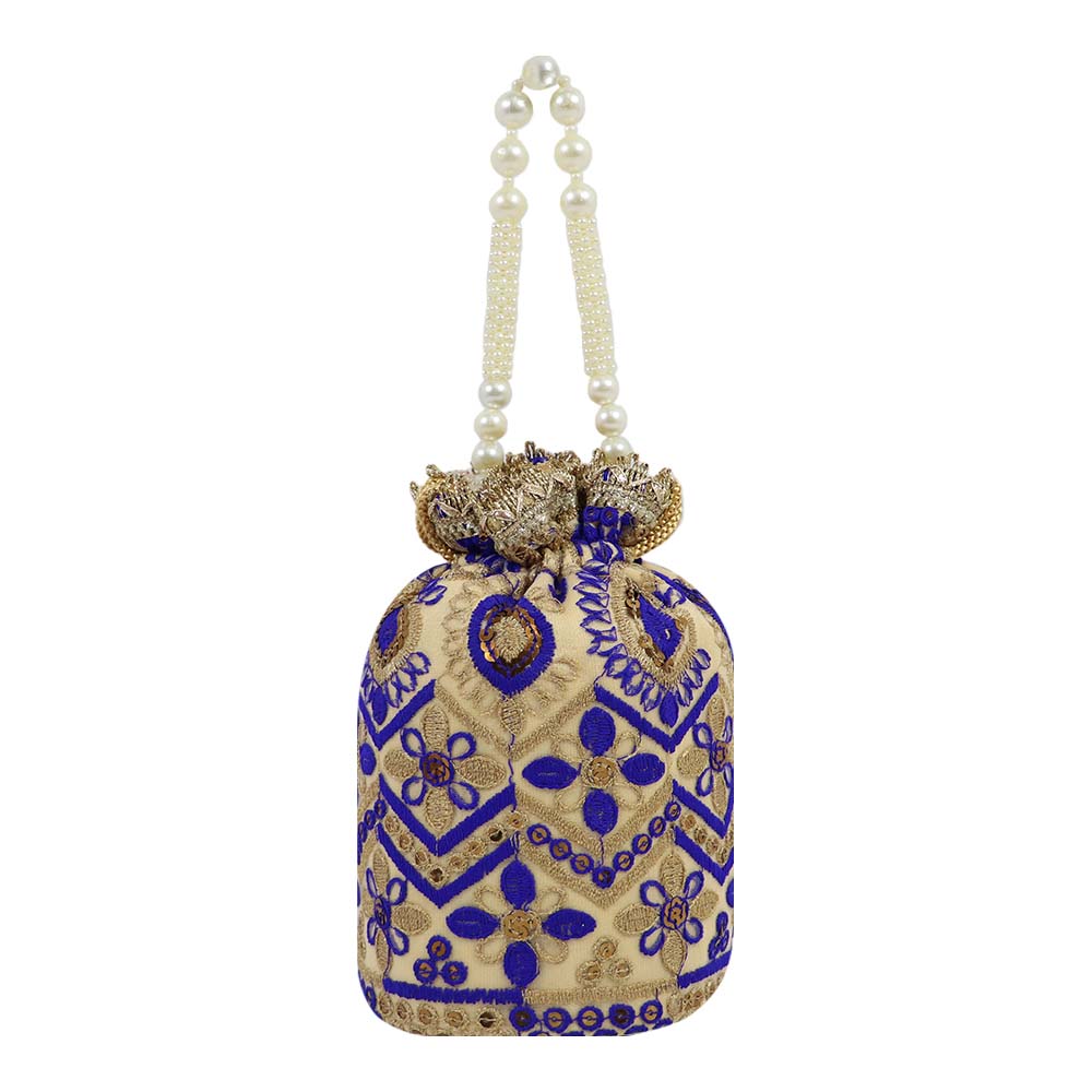 Elegant Embroidered Potli Bag with Pearl Handle