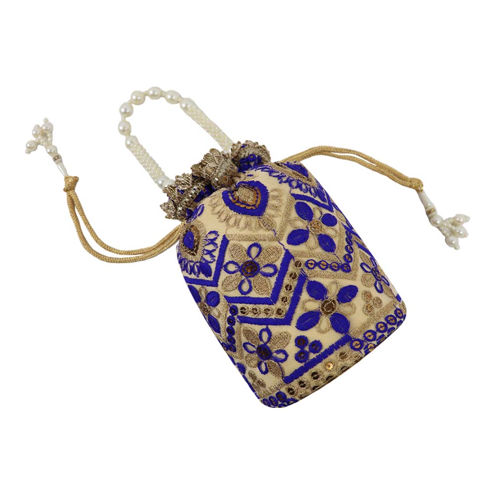 Elegant Embroidered Potli Bag with Pearl Handle