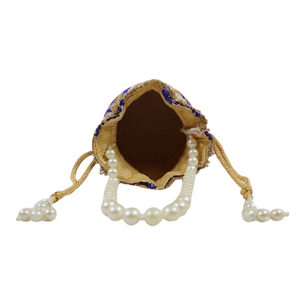 Elegant Embroidered Potli Bag with Pearl Handle