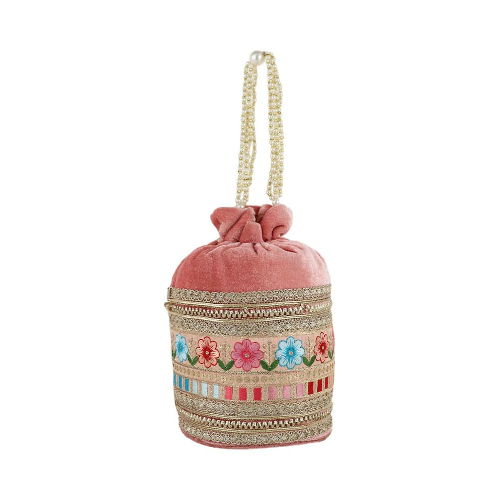 Embroidered Potli Bag with Pearl Handle