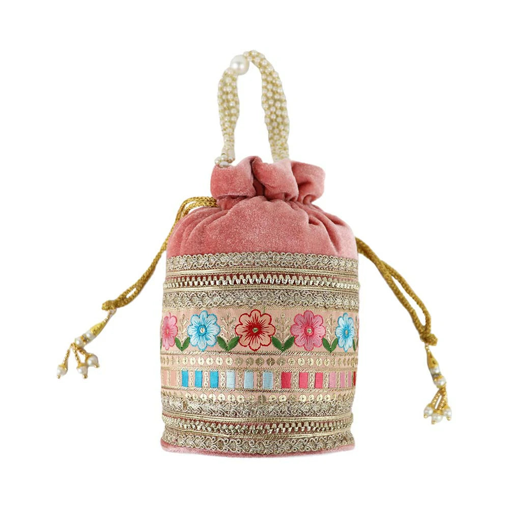 Embroidered Potli Bag with Pearl Handle