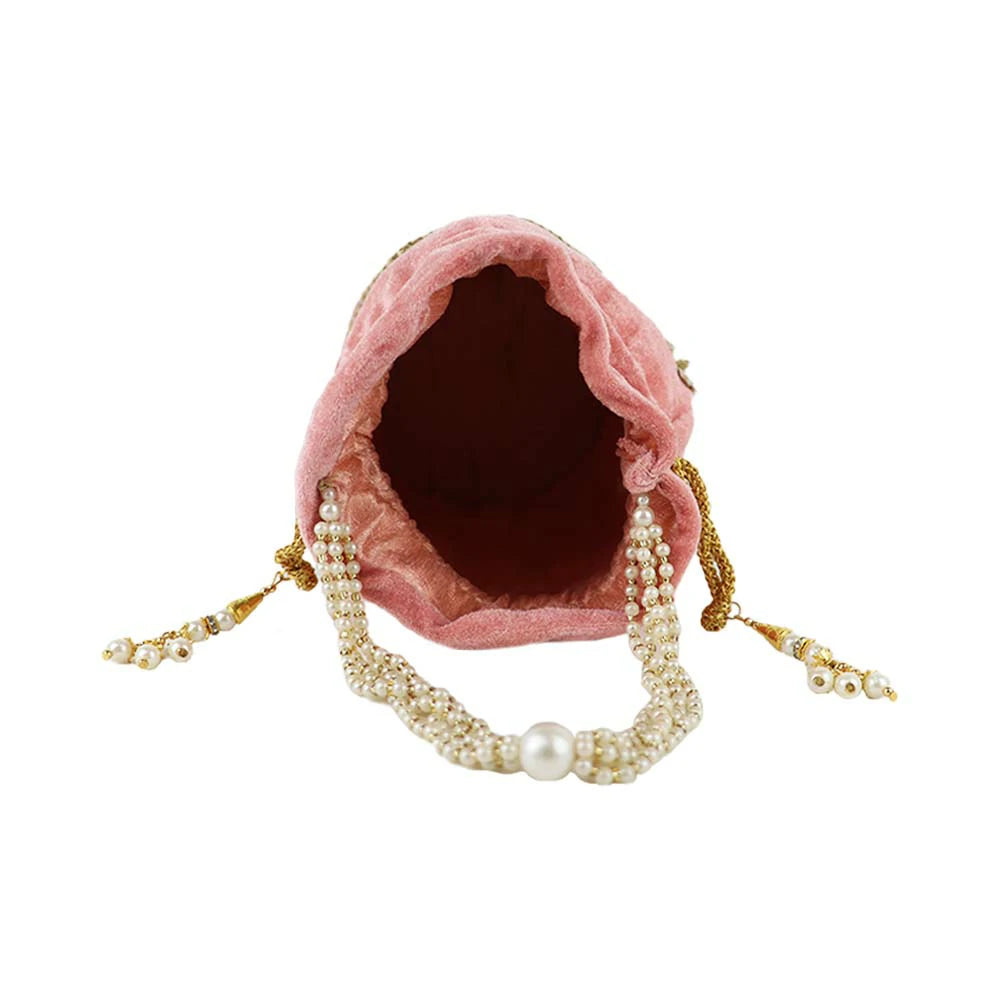 Embroidered Potli Bag with Pearl Handle