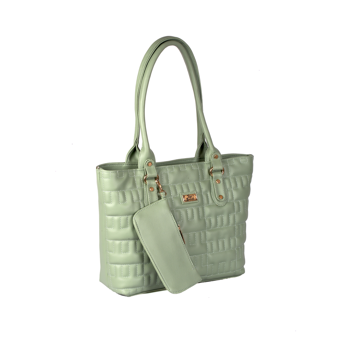 Elegant Mint Green Quilted Tote Bag with Mini Pouch