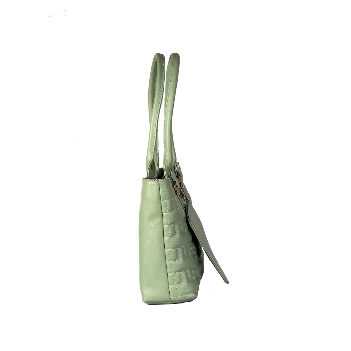 Elegant Mint Green Quilted Tote Bag with Mini Pouch