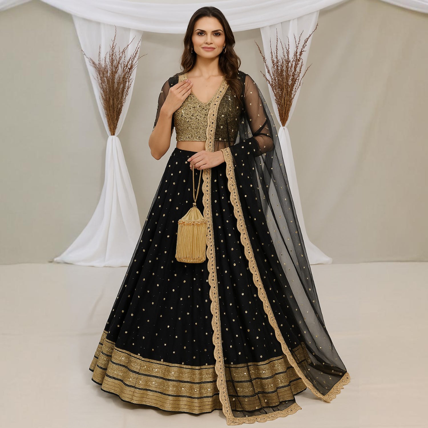 Gold Beaded Potli Bag for Bridal & Coin Purse Festive - Beige Gold