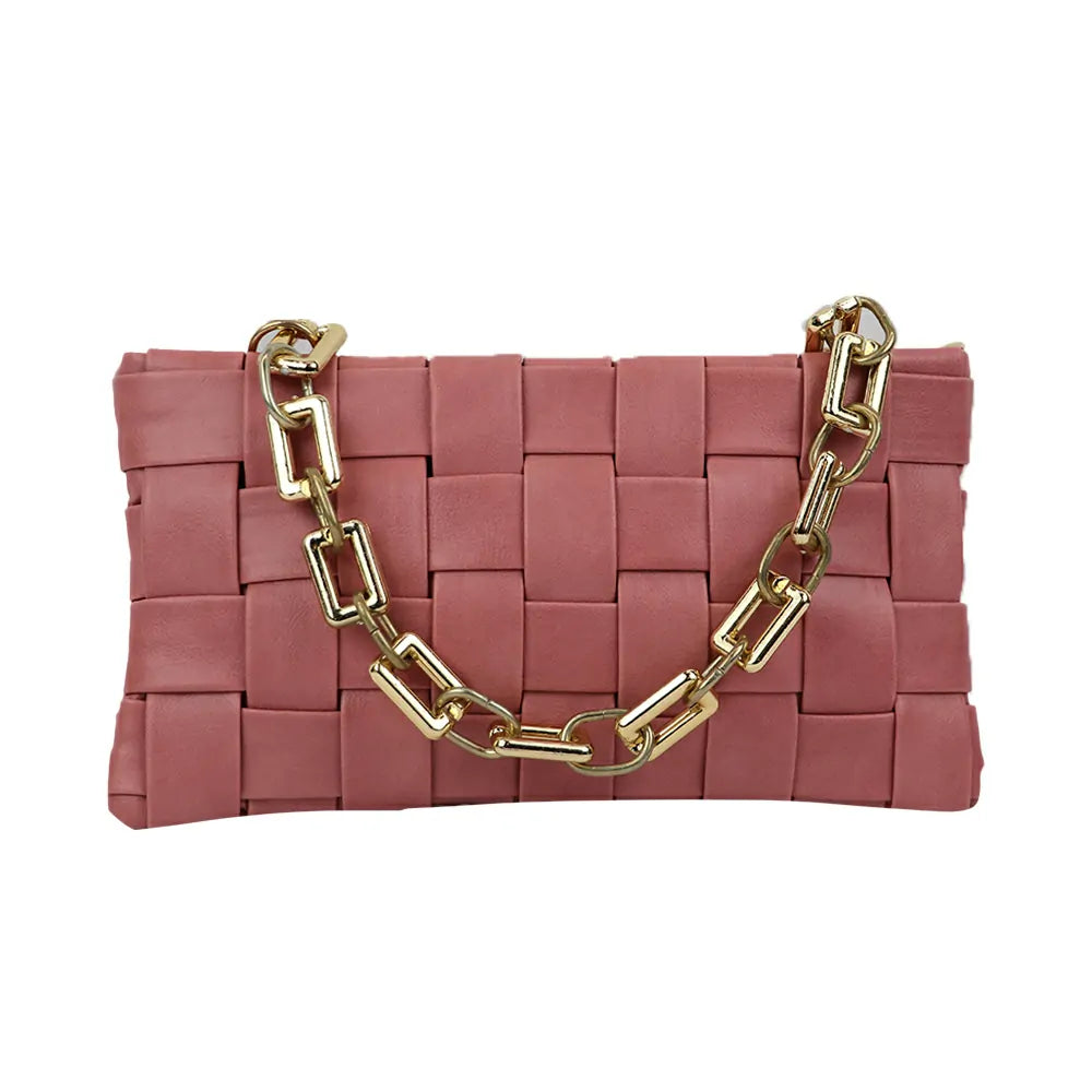 Woven Shoulder Bag with Gold Chain Strap Fashion Party Sling bag