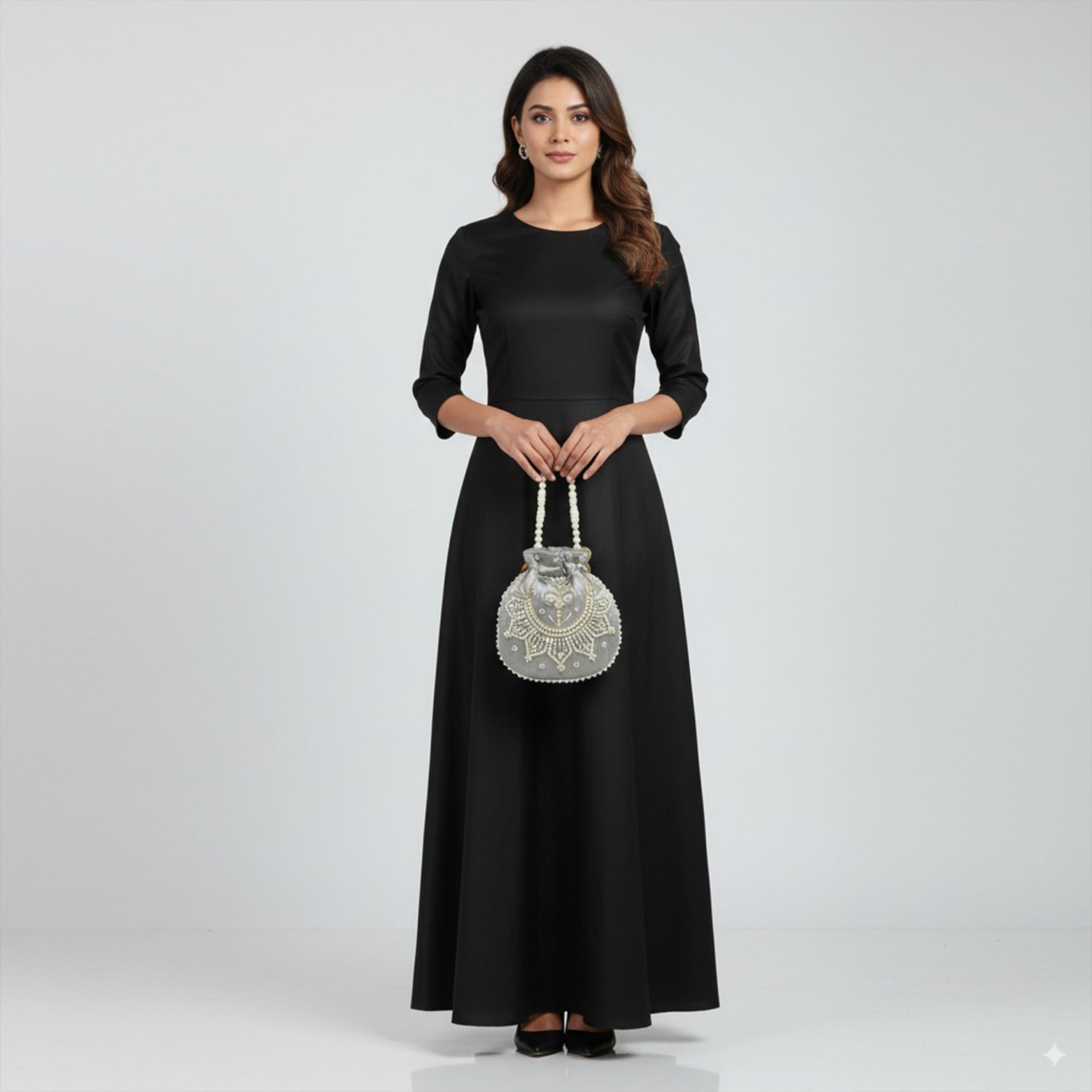 Pearl-Embroidered Potli Bag – A Royal Festive Essential - Grey
