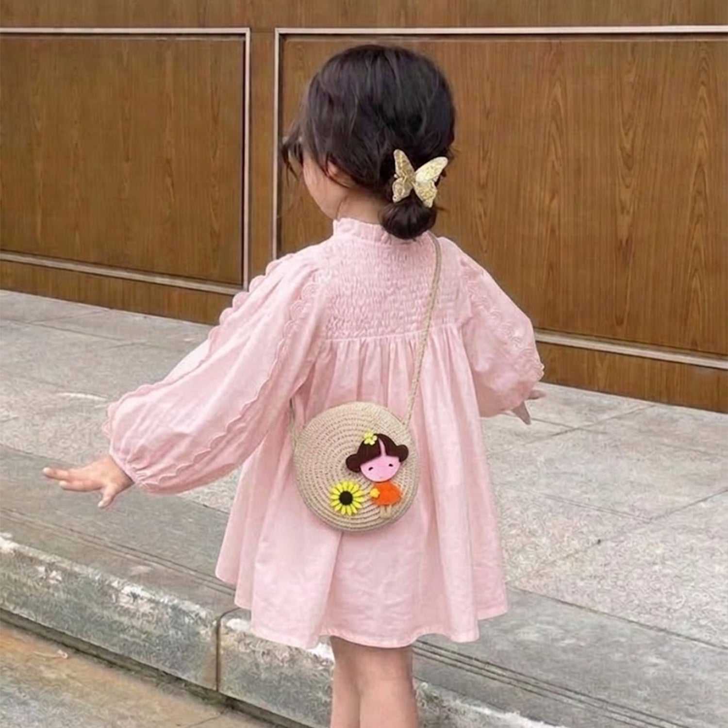 Girls Cute Cartoon Round Crossbody Sling Bag - Light Pink