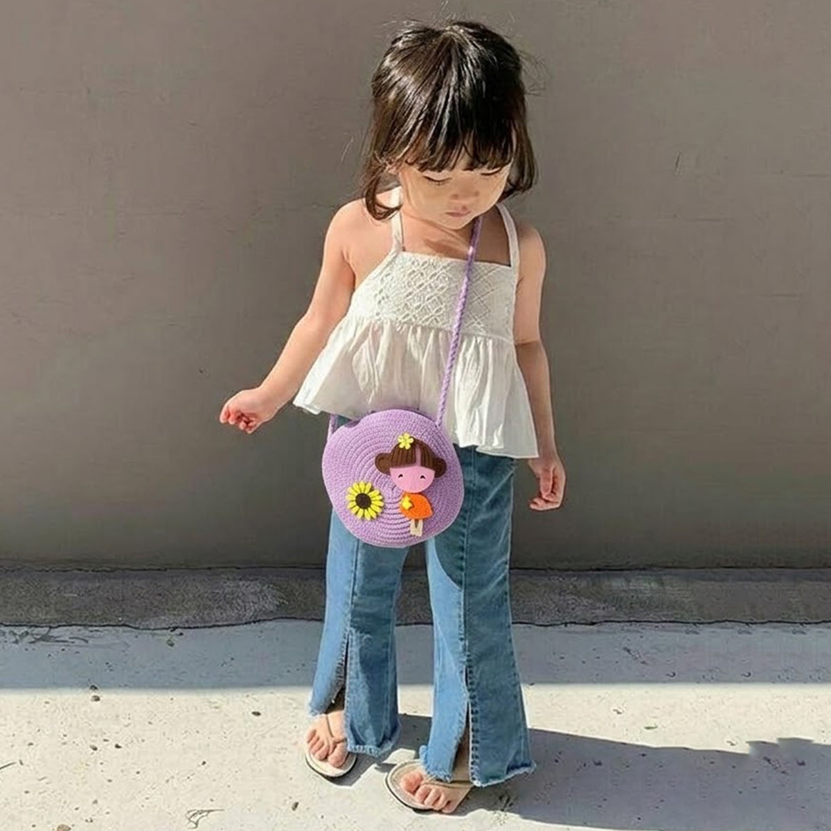 Girls Cute Cartoon Round Crossbody Sling Bag