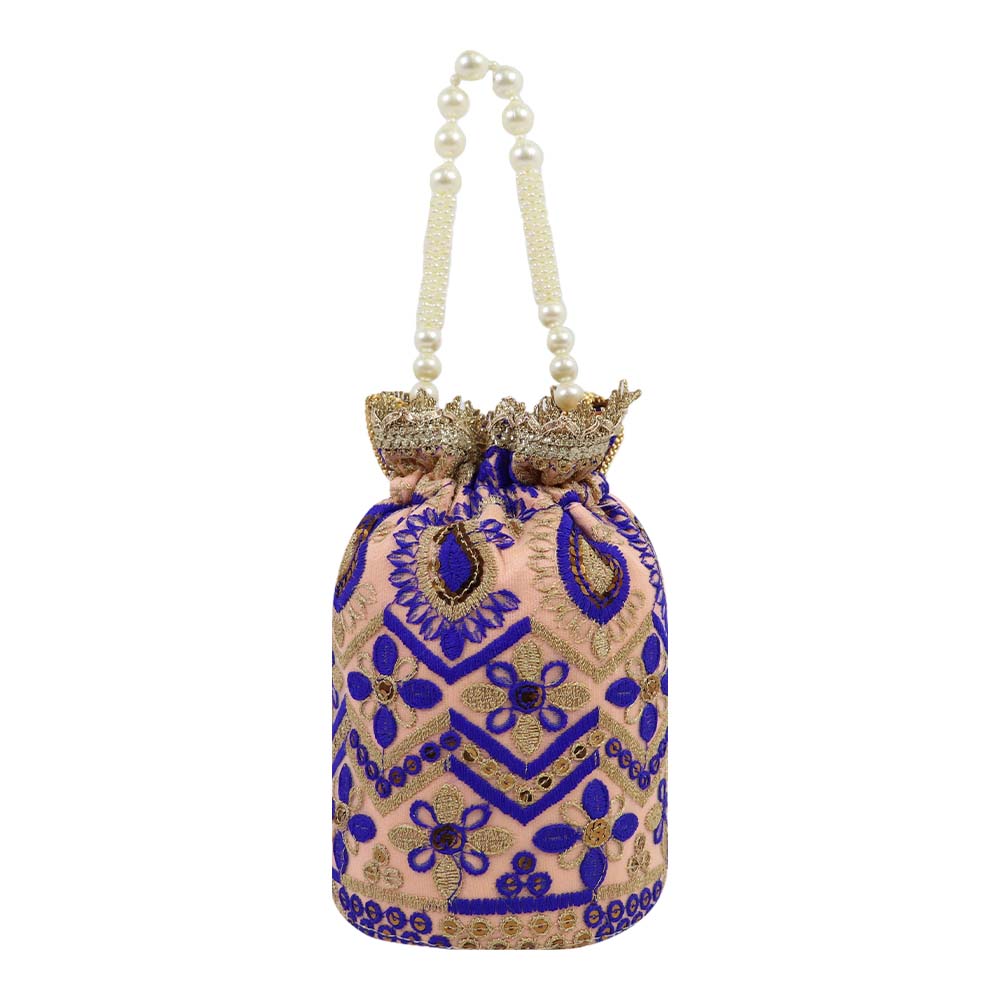 Elegant Embroidered Potli Bag with Pearl Handle